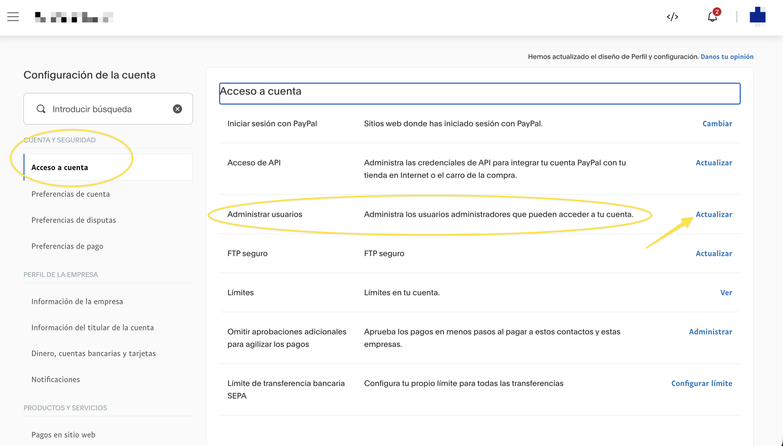dar acceso otros usuarios paypal
